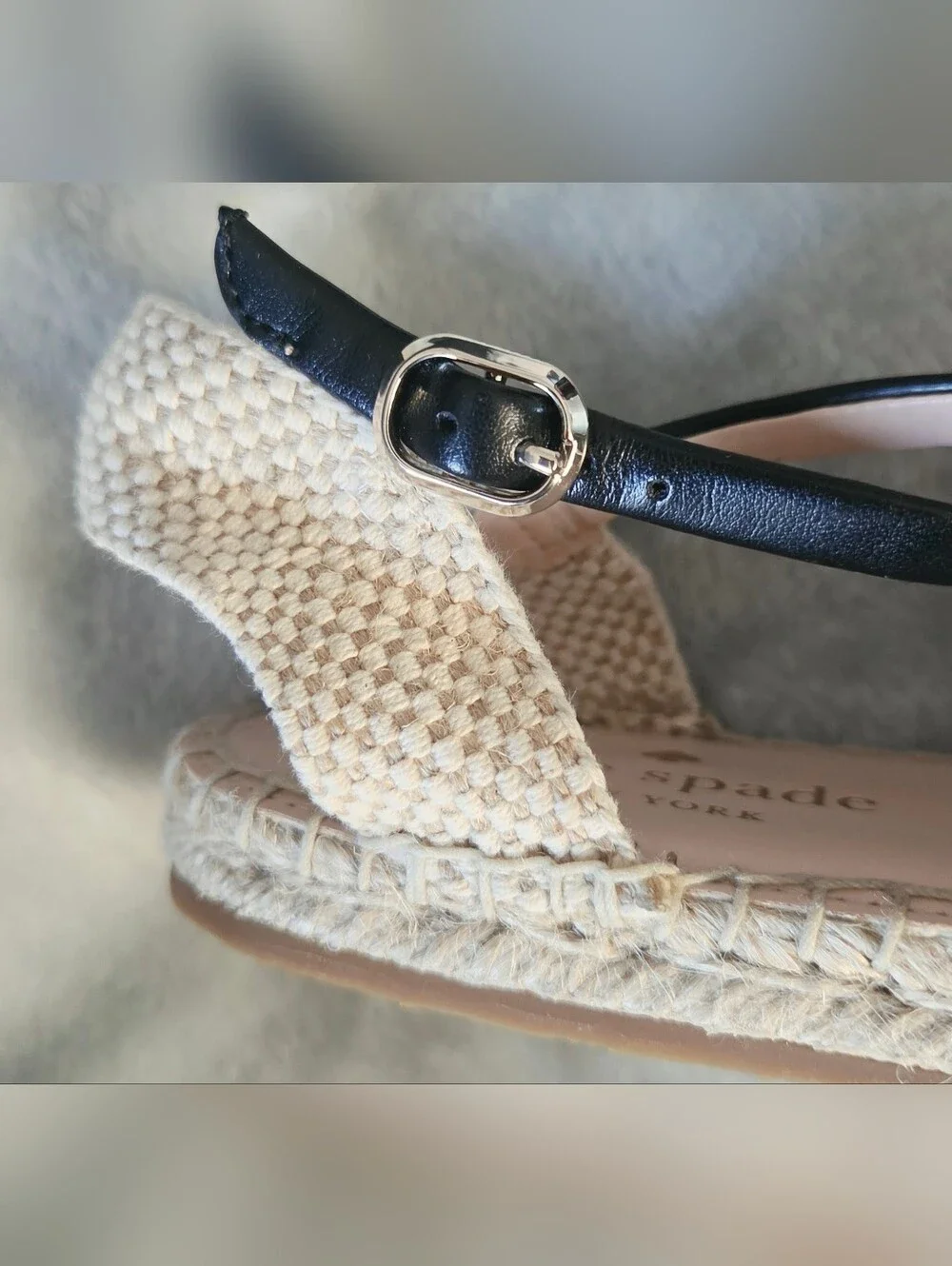 kate spade Black & White Gingham Scallop Espadrille Wedges